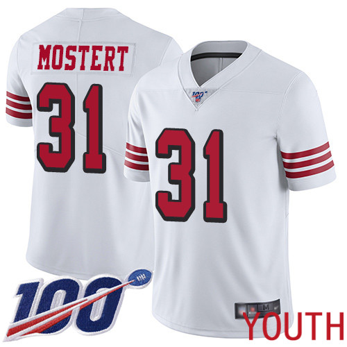 San Francisco 49ers Limited White Youth Raheem Mostert NFL Jersey #31 100th Season Vapor Untouchable Rush